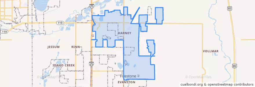 Mapa de ubicacion de Firestone.