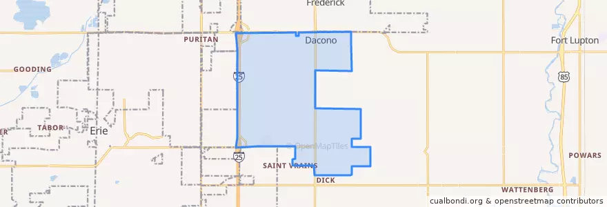 Mapa de ubicacion de Dacono.
