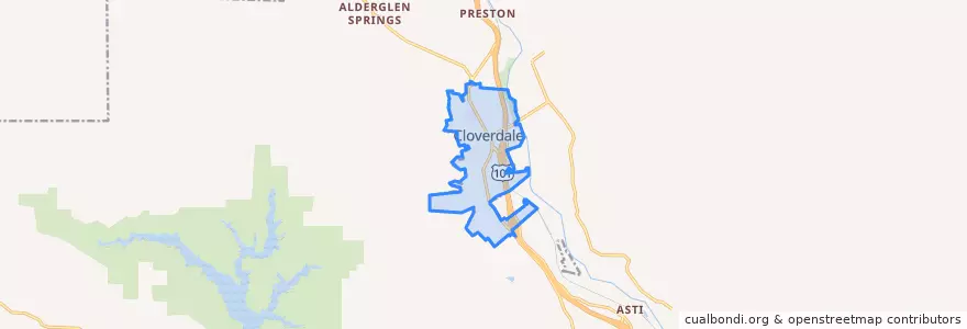 Mapa de ubicacion de Cloverdale.