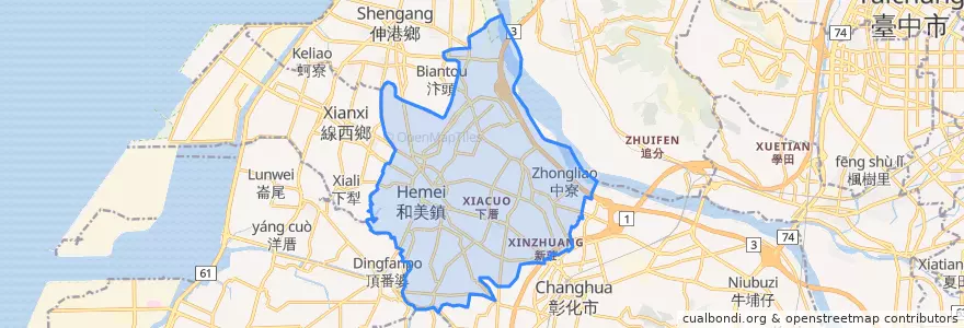 Mapa de ubicacion de 和美鎮.
