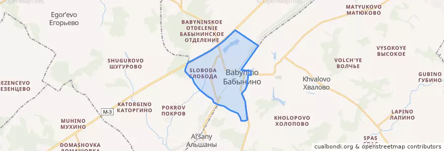 Mapa de ubicacion de сельское поселение Посёлок Бабынино.