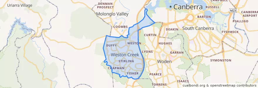 Mapa de ubicacion de District of Weston Creek.