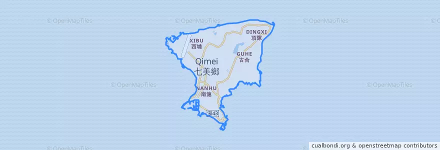 Mapa de ubicacion de Qimei.