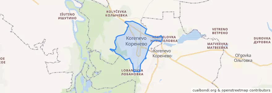 Mapa de ubicacion de городское поселение Коренево.