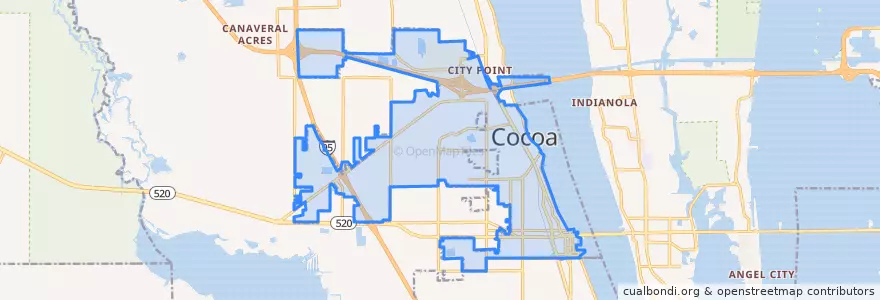 Mapa de ubicacion de Cocoa.