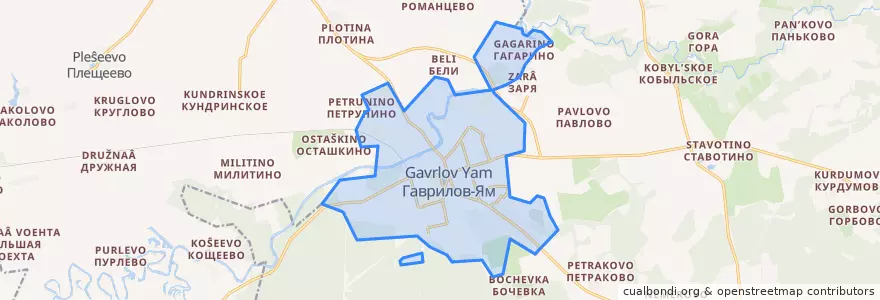 Mapa de ubicacion de городское поселение Гаврилов-Ям.