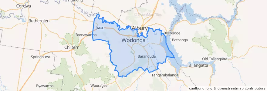 Mapa de ubicacion de City of Wodonga.
