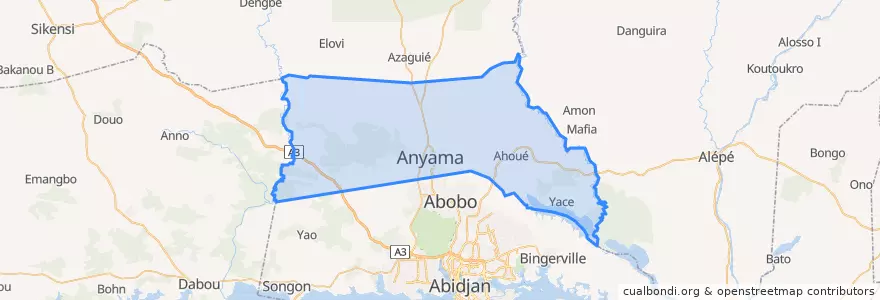 Mapa de ubicacion de Anyama.