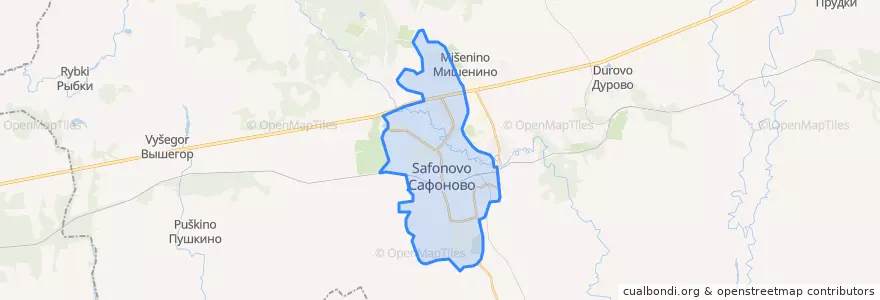 Mapa de ubicacion de Сафоновское городское поселение.