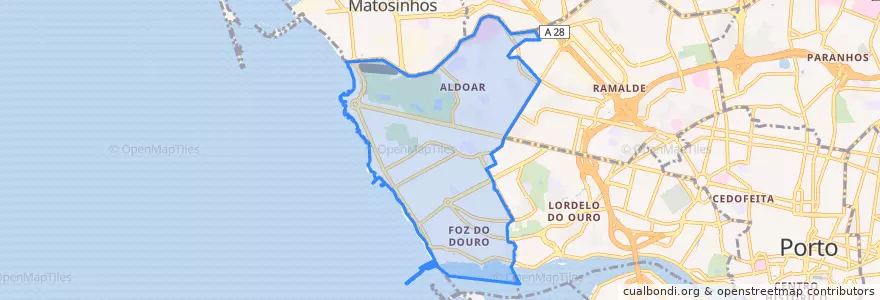 Mapa de ubicacion de Aldoar, Foz do Douro e Nevogilde.