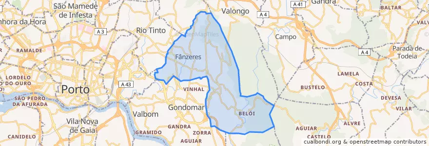 Mapa de ubicacion de Fânzeres e São Pedro da Cova.