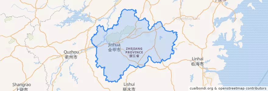 Mapa de ubicacion de Jinhua.