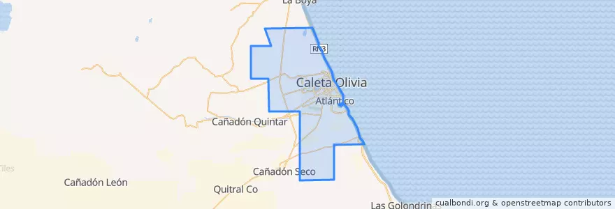 Mapa de ubicacion de Caleta Olivia.