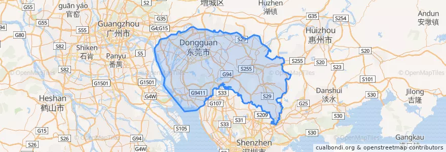 Mapa de ubicacion de Dongguan City.