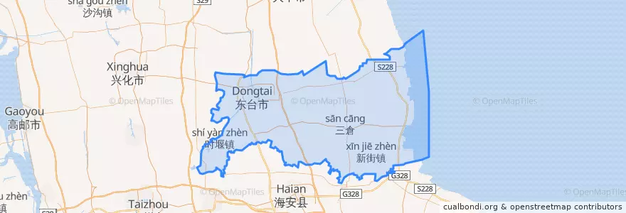 Mapa de ubicacion de 东台市 (Dongtai).