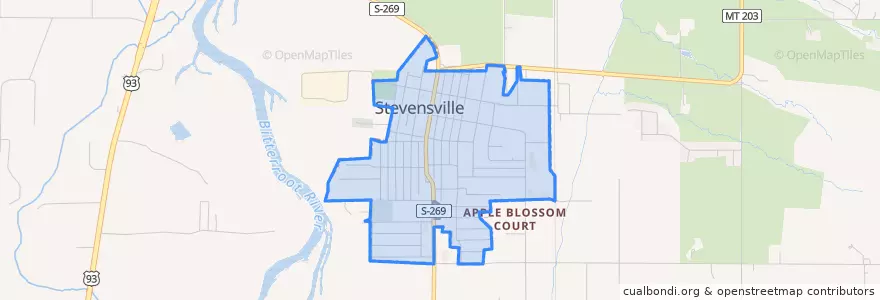 Mapa de ubicacion de Stevensville.