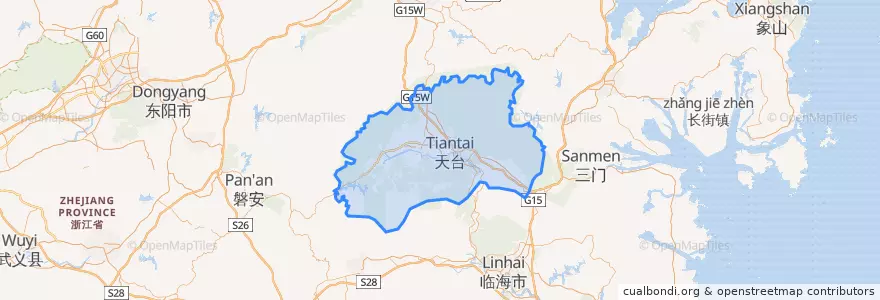 Mapa de ubicacion de Tiantai.