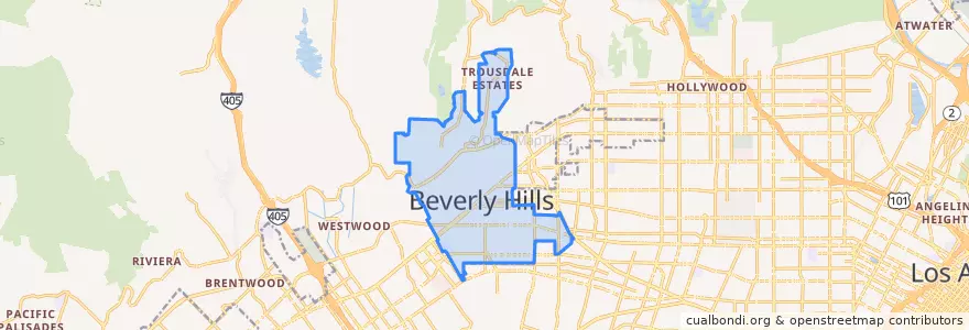 Mapa de ubicacion de Beverly Hills.