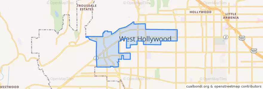 Mapa de ubicacion de West Hollywood.