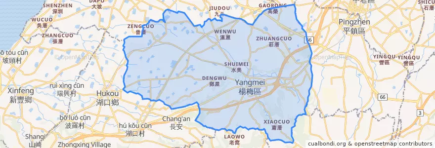 Mapa de ubicacion de Yangmei District.
