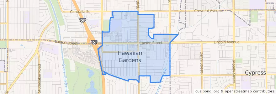 Mapa de ubicacion de Hawaiian Gardens.