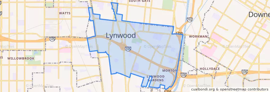 Mapa de ubicacion de Lynwood.