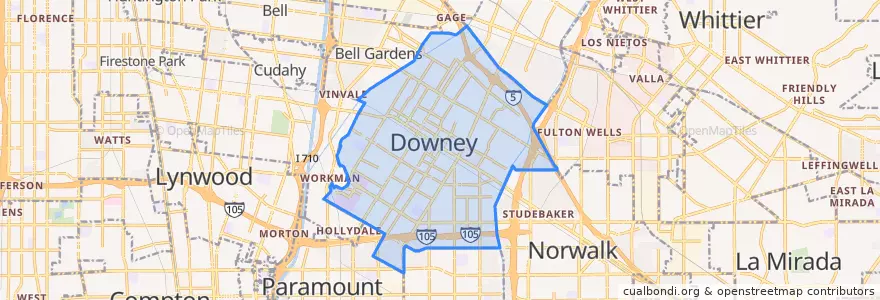 Mapa de ubicacion de Downey.