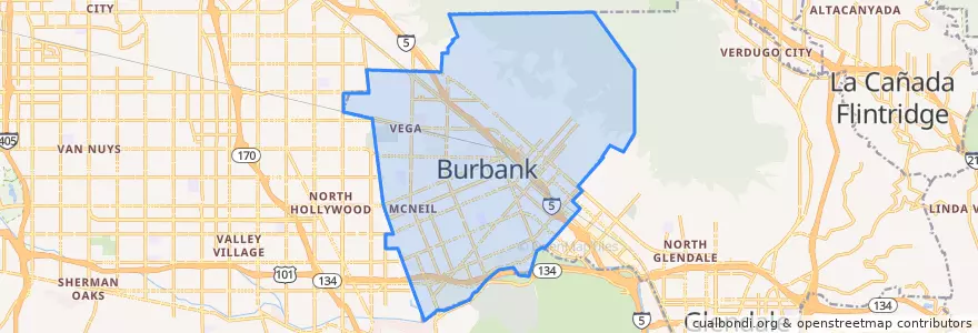Mapa de ubicacion de Burbank.