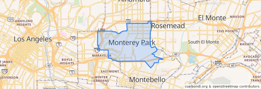 Mapa de ubicacion de Monterey Park.
