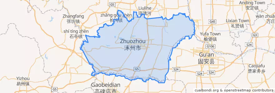 Mapa de ubicacion de 涿州市.