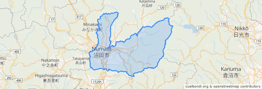Mapa de ubicacion de 沼田市.