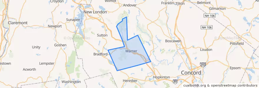 Mapa de ubicacion de Warner.