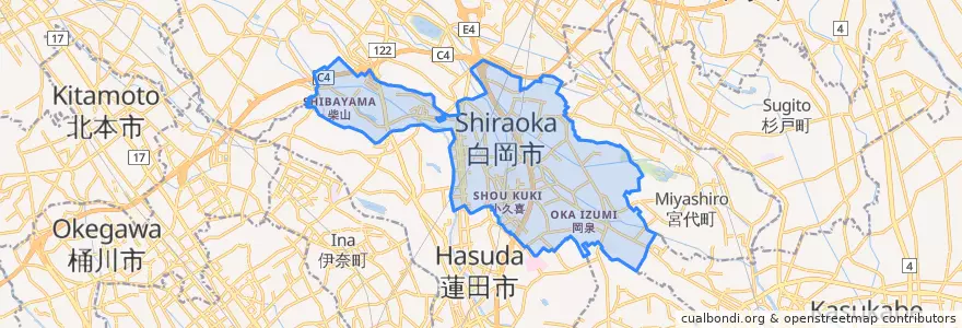 Mapa de ubicacion de Shiraoka.