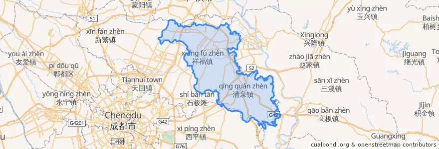 Mapa de ubicacion de 青白江区 (Qingbaijiang).