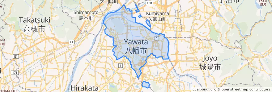 Mapa de ubicacion de 八幡市.
