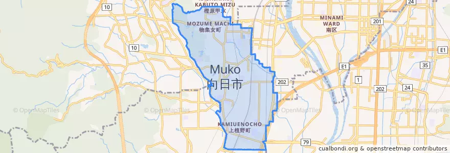 Mapa de ubicacion de 向日市.