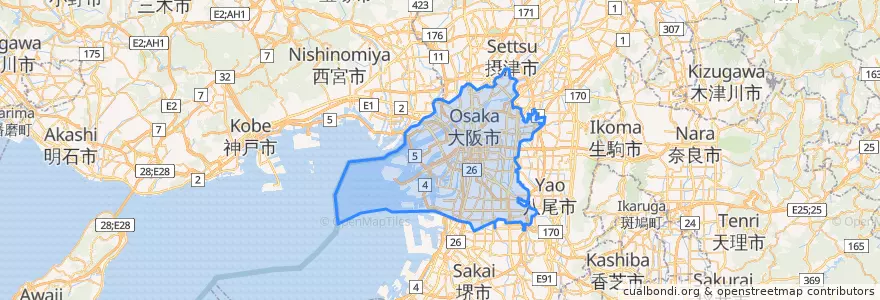 Mapa de ubicacion de Osaka.