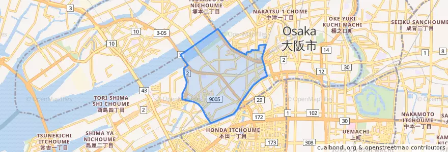 Mapa de ubicacion de 福島区.