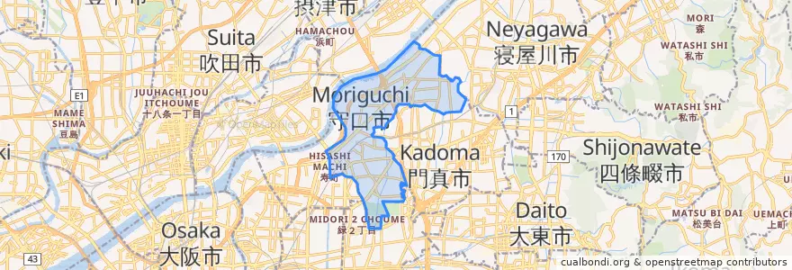 Mapa de ubicacion de 守口市.