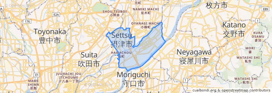 Mapa de ubicacion de 摂津市.