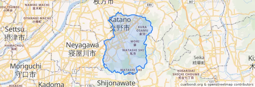 Mapa de ubicacion de 交野市.