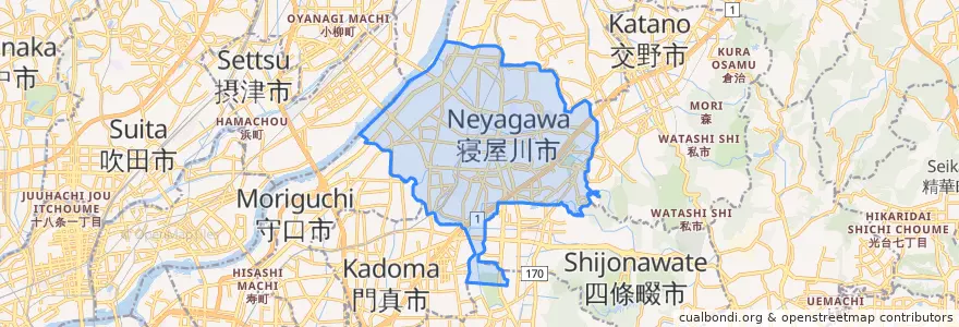 Mapa de ubicacion de 寝屋川市.