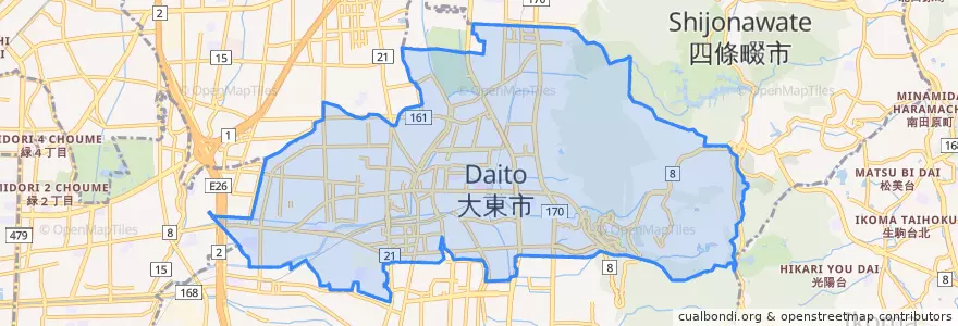 Mapa de ubicacion de 大東市.