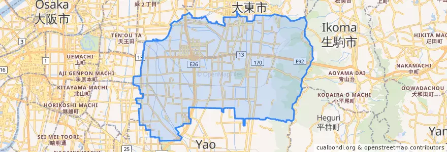 Mapa de ubicacion de 東大阪市.