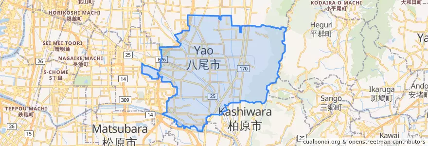 Mapa de ubicacion de 八尾市.