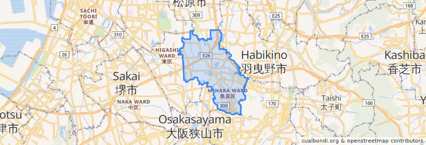 Mapa de ubicacion de 美原区.