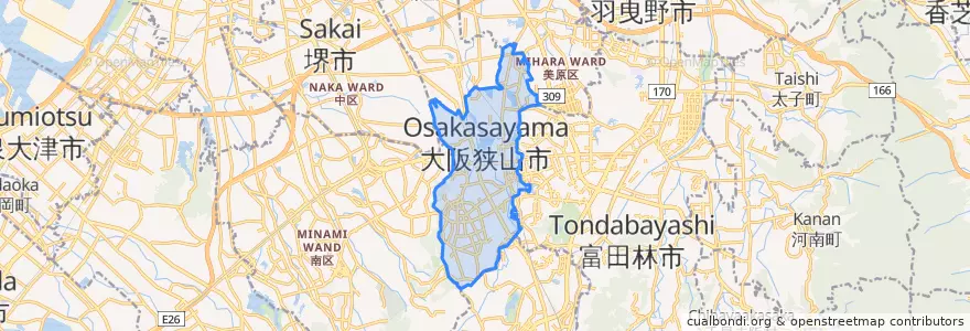 Mapa de ubicacion de 大阪狭山市.