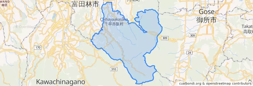 Mapa de ubicacion de 千早赤阪村.