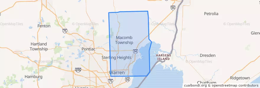 Mapa de ubicacion de Macomb County.