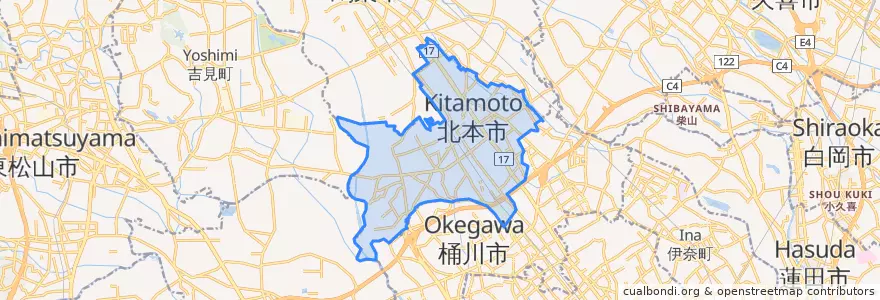 Mapa de ubicacion de 北本市.